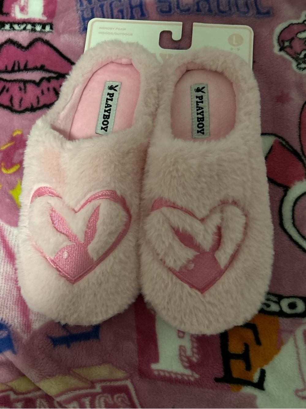 PLAYBOY Pink Fuzzy Heart Slip-Ons - Picture 3 of 4